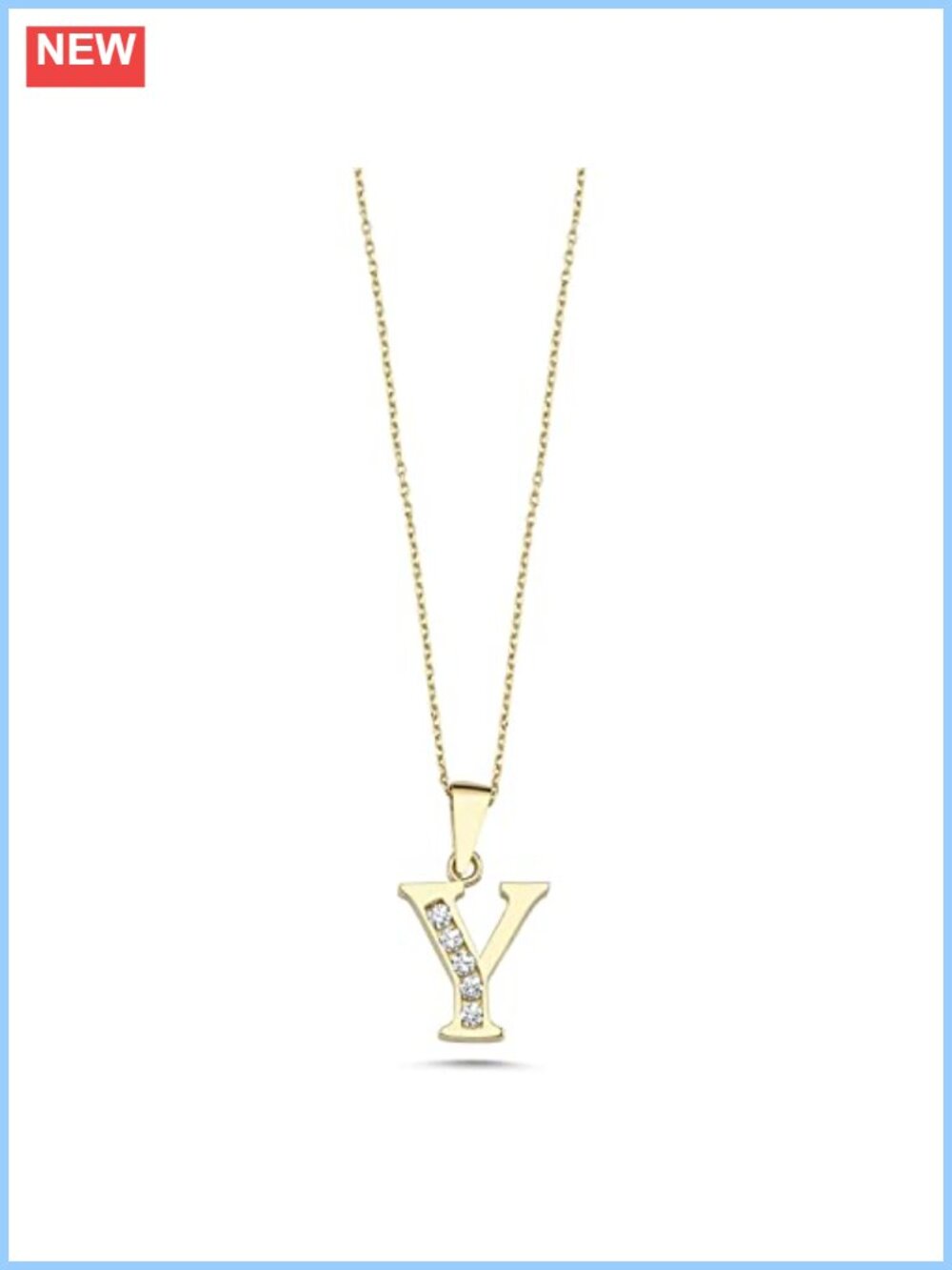 14k Real Gold Dainty Letter Initial Pendant Necklace with Zirconia for Women